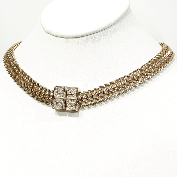 Givenchy Vintage Crystal Logo Gold Chain Choker Necklace - Picture 8 of 16